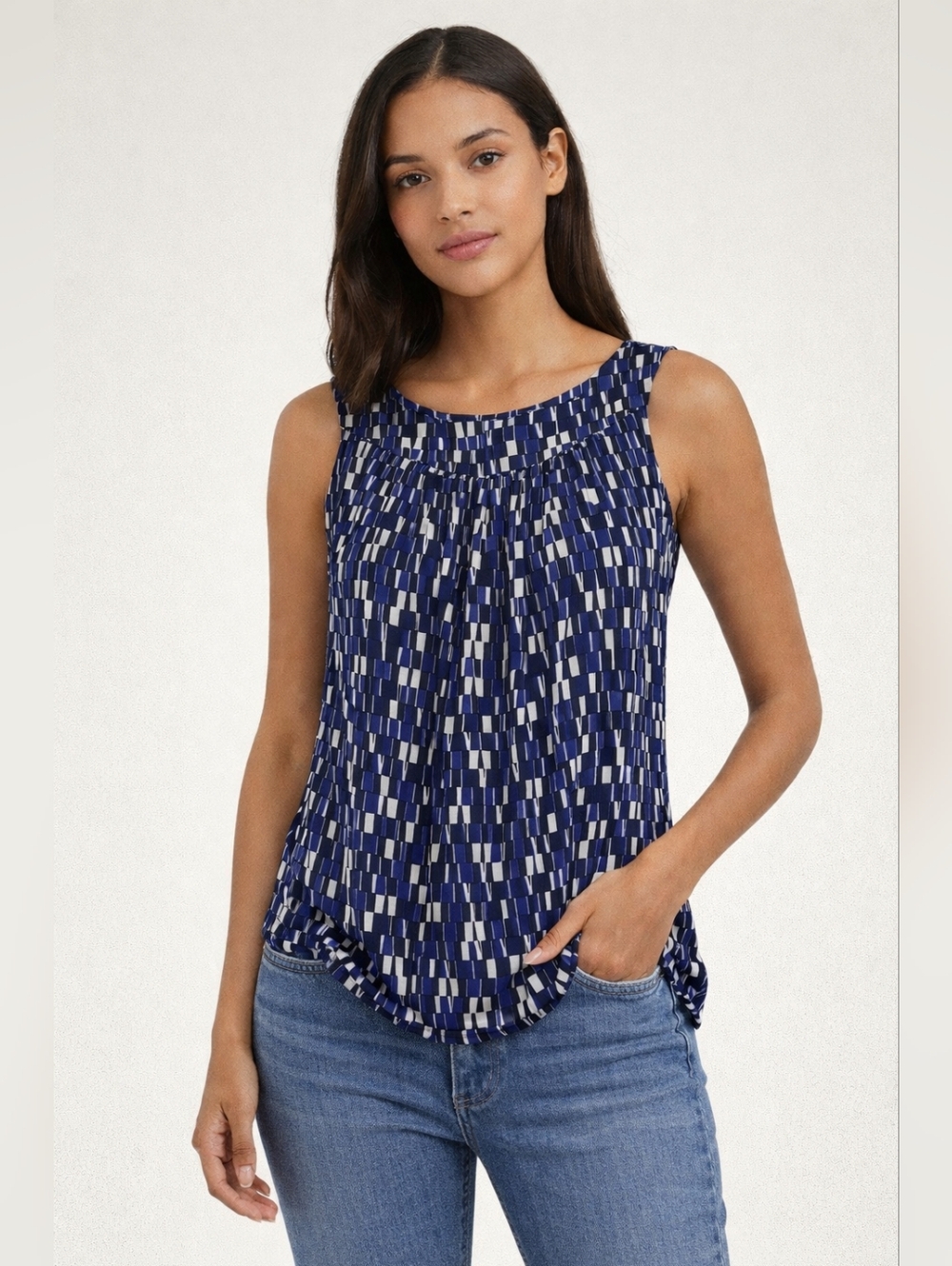 Calvin Klein Geometric Blouse Small Sleeveless Work Top Chic Minimal - Picture 4 of 8